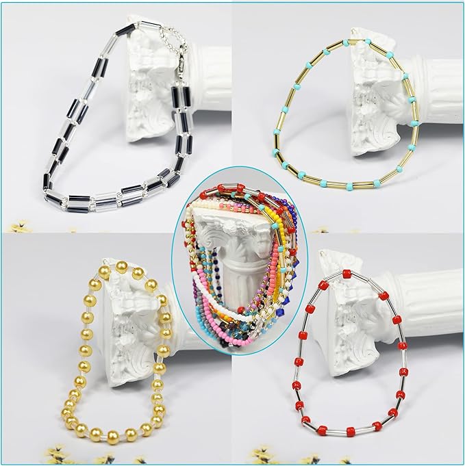 Size 6mm Glass Bugle Beads with Beading Needles About 7200pcs in Box,24 Multicolor Assortment Length 6mm Tube Beads for Jewelry Making (300pcs/Color, 24 Colors)