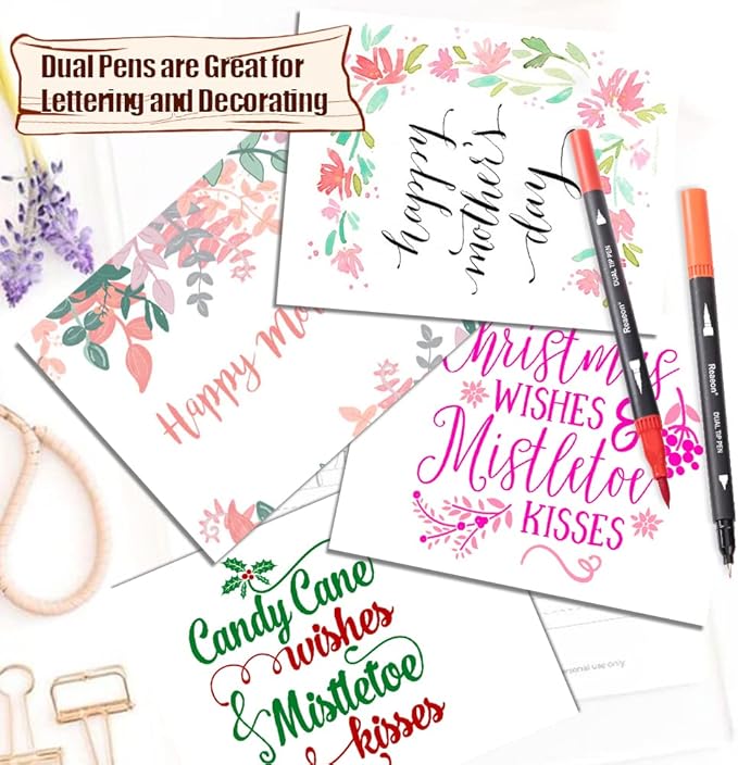 Coloring Markers Pen, Dual Brush Tip Marker for Adult Coloring, 34 Color Calligraphy Brush Fine Tip Pen for Beginner Journal Planner, Drawing, Doodle