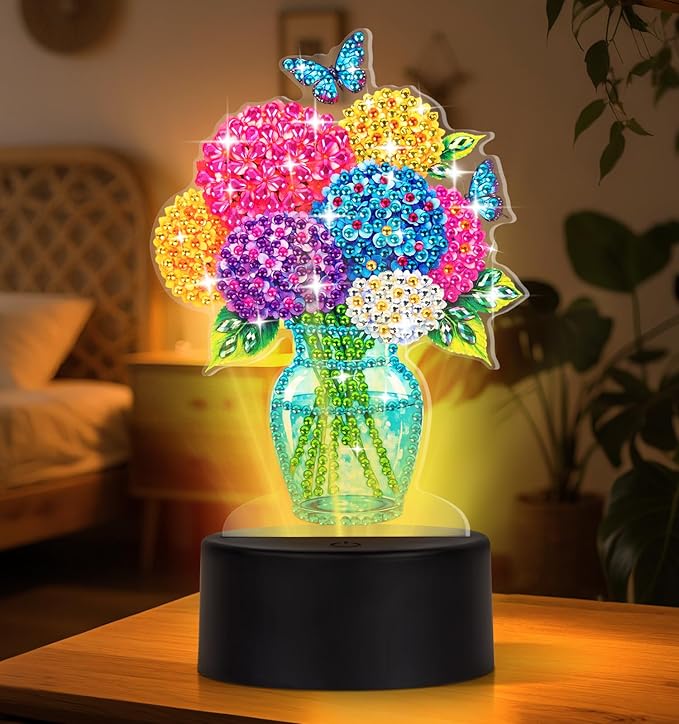 ALKALO Diamond Painting Night Light, Diamond Painting Kits for Adults Desktop Ornaments for Table Tabletop Decor Diamond Art Accessories for Adult Beginner Touch Lamp for Bedrooms Living Room- Flowers