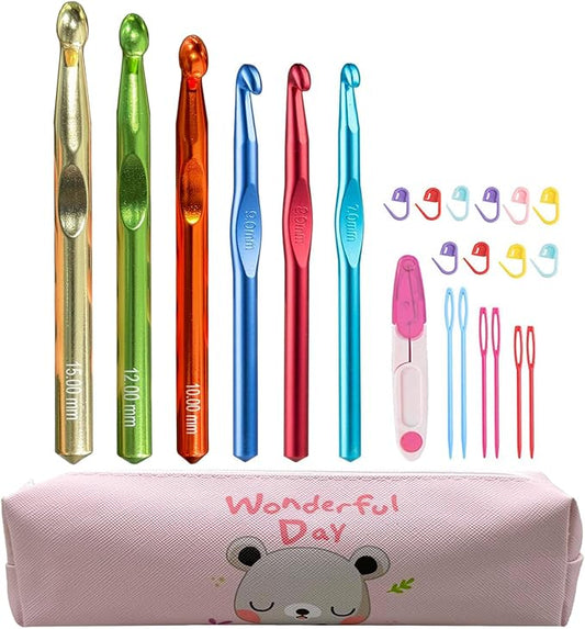 Mdoker 21pcs Huge Crochet Hook Set,Large Size 15mm 12mm 10mm 9mm 8mm 7mm Aluminum Crochet Hooks with Case,Crocheting Hook Needles for Chunky Yarn,Size L M N P O Q (Aluminum)