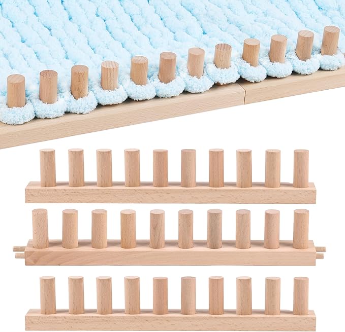 cenoz 46" Beechwood Chunky Knitting Blanket Loom Kit - Adjustable Size Hand Knitting Loom for DIY Throw Chunky Yarn Blankets Scarves Rugs, No Needles Required, Blanket Loom Gift for Beginners Starter