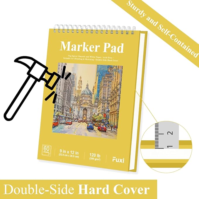 marker paper sketchbook, 9"x12" alcohol marker paper, 60 sheets (200gsm/120lb) marker sketchbook bleedproof, professional art supplies for adults & teens.