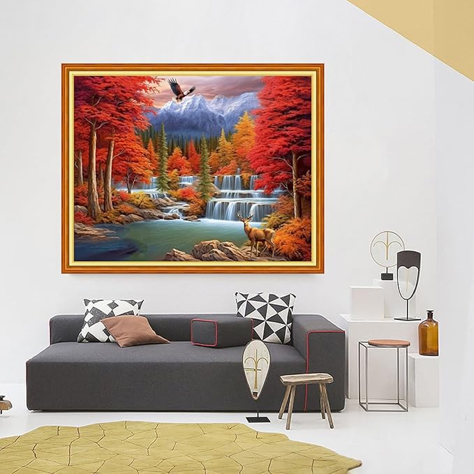 foxhool stamped cross stitch kits,11ct printed cross stitch pattern full embroidery kits for beginner needlepoint kits-golden autumn waterfall 16x20 inch
