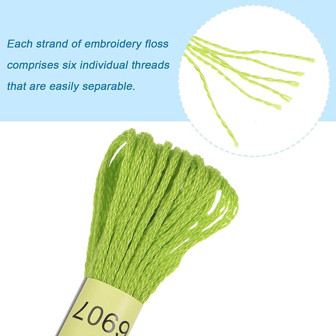 HARFINGTON 12 Skeins Embroidery Floss 8m Each Egyptian Long Fiber Cotton Cross Stitch Thread 26S/2x6 for Embroidery Projects Bracelet, Bright Green