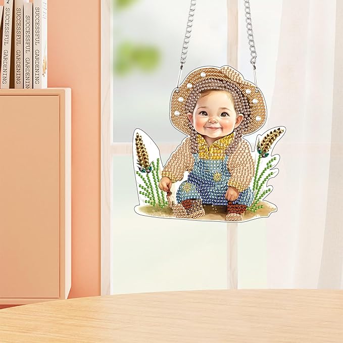 DIY Diamond Painting Ornament Hanging Sign Set Cute Farm-Style Diamond Art Hanging Kits DIY 5D Crystal Rhinestone Art Pendant Kit for Wall Door Window Decorations