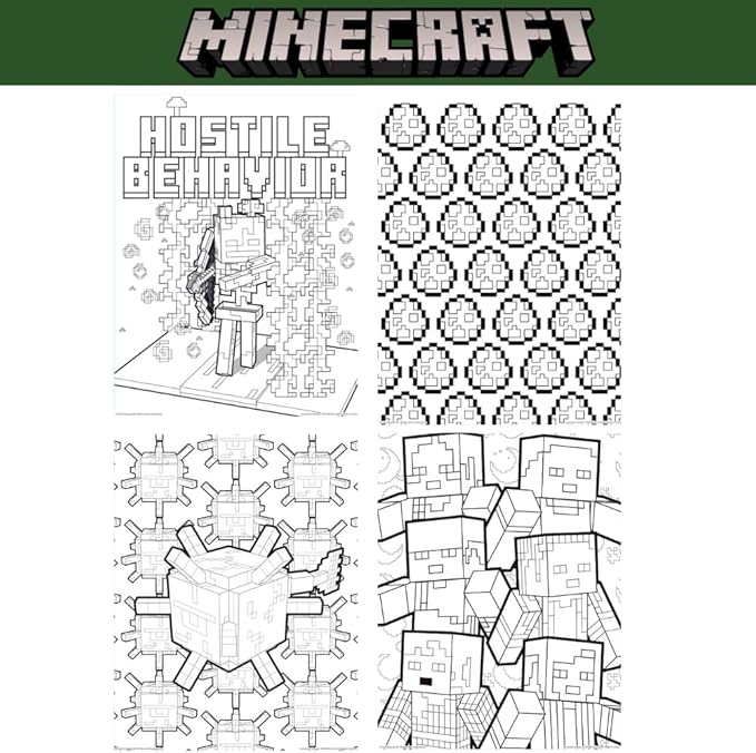 Minecraft Coloring Book for Adults and Kids, Black & White Sheets, Velvet Coloring Pages, Stickers, Washable Markers
