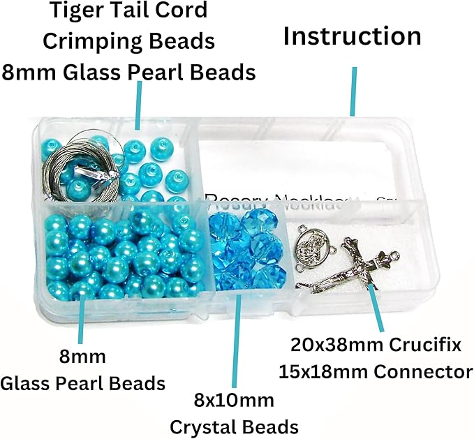 Linpeng Rosary Prayer Making Kit, DIY Necklace Supplies, First Communion Gift, Turquoise Blue, 1 Kit