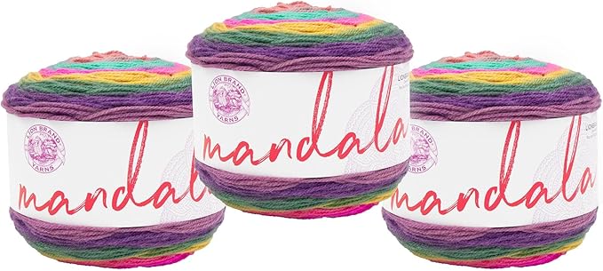 Lion Brand Yarn, Mandala DK Lightweight Yarn for Knitting, Crochet, and Crafts, Mantis, 3 Pack, Self-Striping Acrylic Fiber for Baby Blankets, Multicolor Shawls and Variegated Cardigans