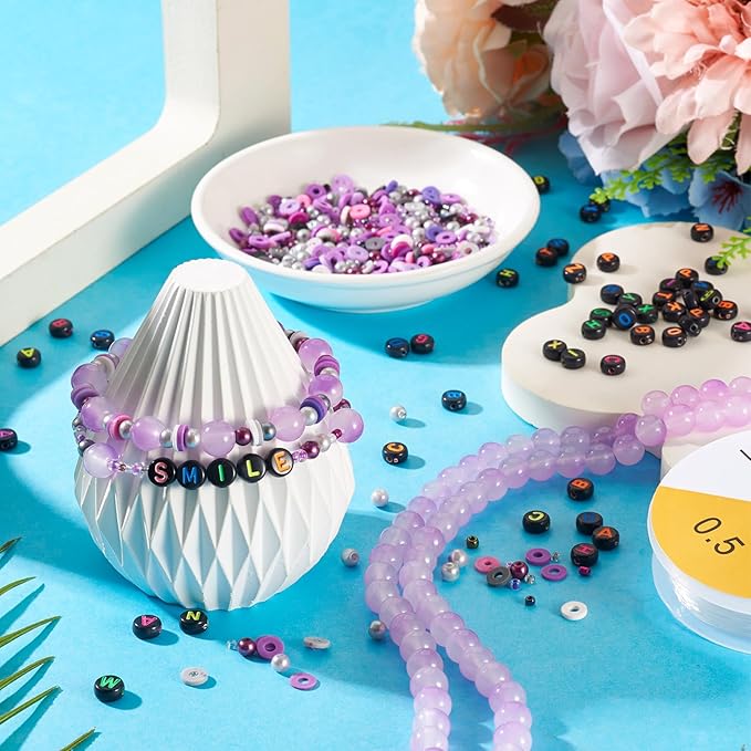 Spritewelry Friendship Bracelet Making Kit with Glass Seed Beads 8mm Purple Clay Beads Bracelet Making Kit for Adults Letter Bead for Jewelry Making DIY Crafts Gift Supplies 1 Bag
