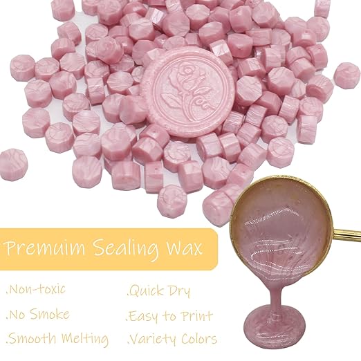 600pcs pearl pink wax seal beads, andotopee premium sealing wax beads for stamp seals, octagon wax pellets refill pack for wax seal kit, wedding invitation decor, letter envelope seal, diy crafts