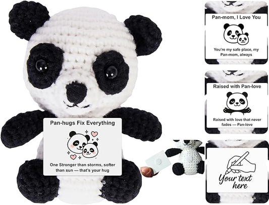 Handmade Mini Positive Crochet Animals Customizable Card Set with Positive Messages Emotional Support Crochet Birthday Gift for Woman Men Her him Motivational Desk Decor (Panda - Mom)