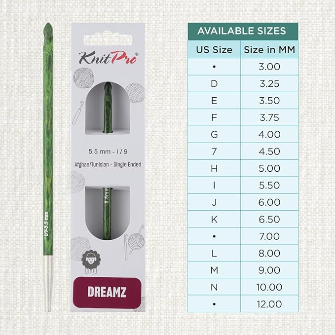 KnitPro Dreamz Afghan/Tunisian Crochet Hook | US Size I (5.5mm)