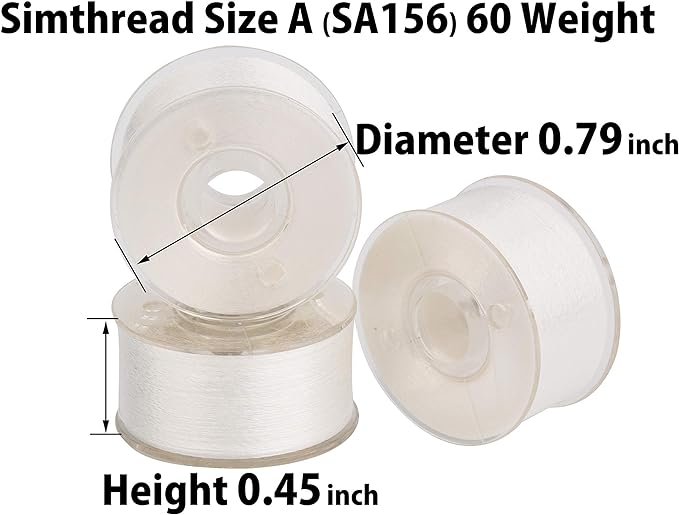 Simthread 144pcs Embroidery Pre-Wound Bobbins Thread, Class 15 Type A Size SA156, Polyester White 60 wt, Compatible with Bernina Pfaff Ambition BabyLock Brother Embroidery Sewing Machines Plastic Side