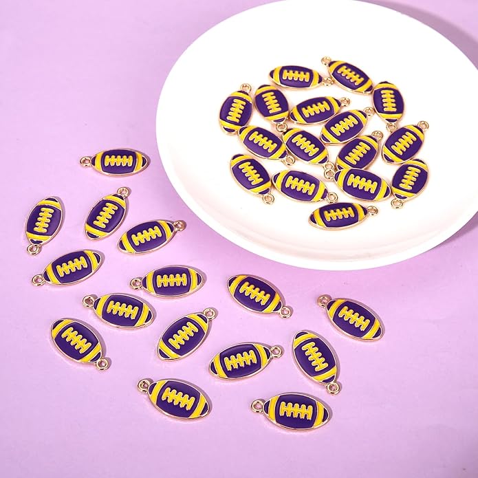 NVENF 30PCS Football Charms for Jewelry Making, Enamel Football Charms for Bracelet Necklace Earrings Making, Red Black White Blue Purple Orange Game Day Football Charm Bulk
