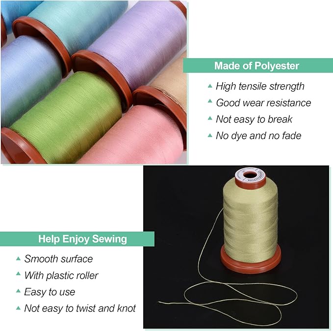 uxcell 40D/2 Sewing Thread 1100 Yards Polyester Household Sewing String Hand Stitching Polyester Cord for Clothing Stitching Shoe Bag Repairing DIY Craft Light Khaki