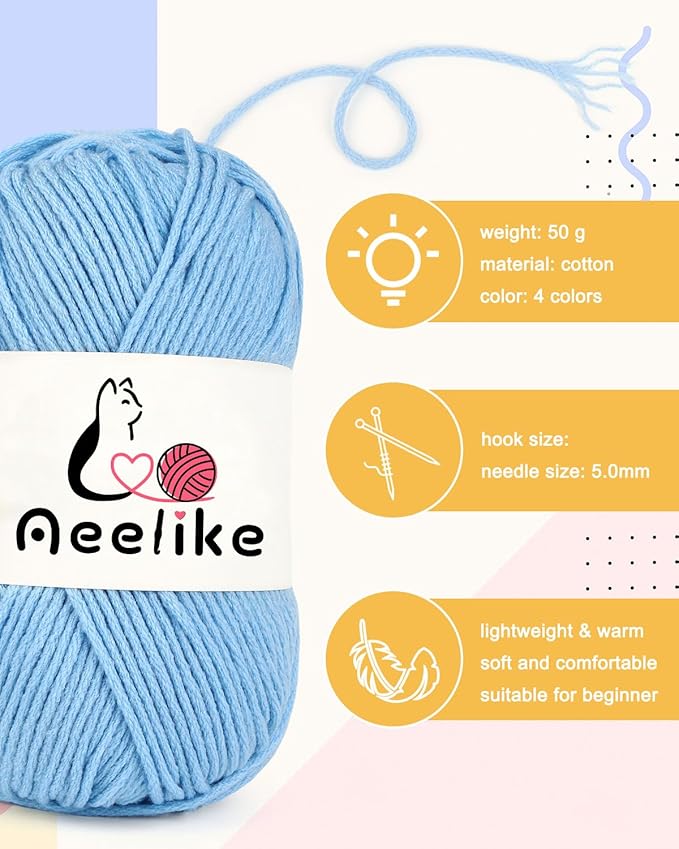 Aeelike Knitting Kit for Beginners, Complete Beginner Crochet Kit Easy Including Knitting Needles Set Cotton Yarn, Learn to Knit Dishcloth with Step-by-Step Instructions, Colorful