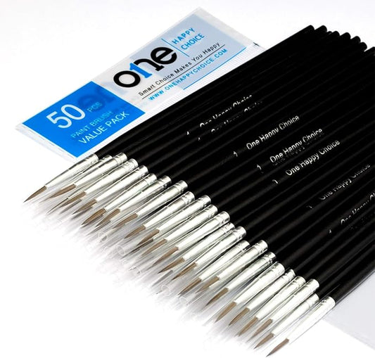 50 Pcs Pack of Synthetic Fine Detail Paint Brushes Set for Miniature, Scale Model, Art Painting in Acrylic, Oil, Watercolor - Pointed Round (Size #1 (Large))