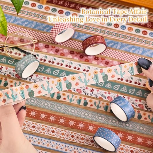 20 Rolls Bohemia Theme Washi Tape Set,Writable Decorative Tapes for Scrapbooking, Junk Journal Supplies, Bullet Journaling, 0.6"x79" per Roll