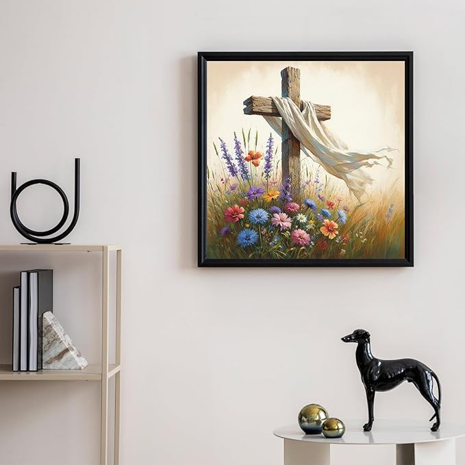 Camocin Diamond Art Kits for Adults Cross, 5D Religious Diamond Painting Kits for Adults Beginners, DIY Christian Full Round Dots Drill Gem Art Kit for Gift Home Wall Decor 14 x 14 Inch