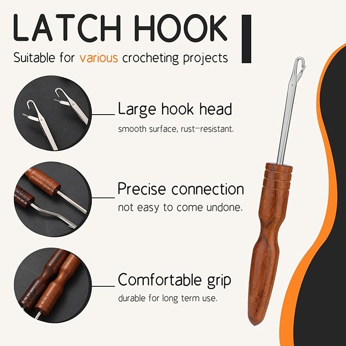 Giwrmu Latch Hook Tool, Wooden Latch Hooks, Latch Hook Crochet Needle for Crochet Rug, Micro Braids, Hair Extension, Carpet Crafts