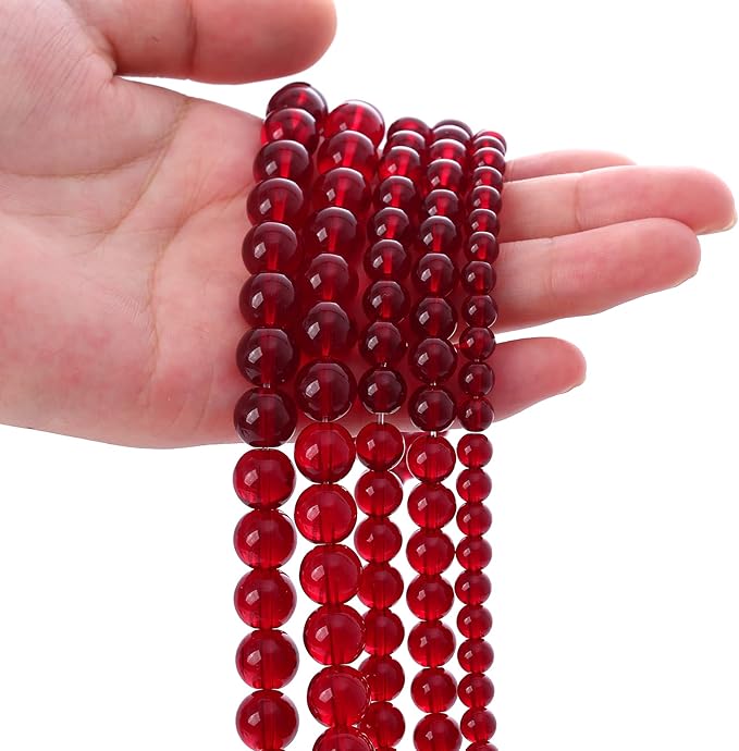 Smooth Garnet Red Glass Crystal Round Loose BeadsFor Jewelry Making DIY Bracelet Necklace Accessories 10mm 40pcs 15" Strand (Garnet Red Glass, 10mm)