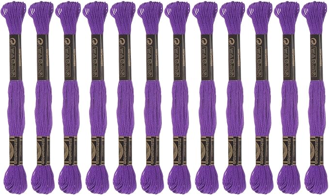 HARFINGTON 12 Skeins Embroidery Floss 8m Each Egyptian Long Fiber Cotton Cross Stitch Thread 26S/2x6 for Embroidery Projects Bracelet, Purple