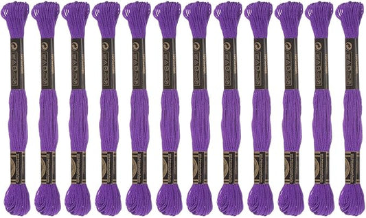 HARFINGTON 12 Skeins Embroidery Floss 8m Each Egyptian Long Fiber Cotton Cross Stitch Thread 26S/2x6 for Embroidery Projects Bracelet, Purple