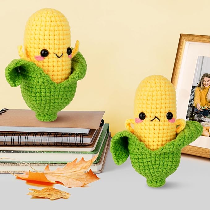 Crochetta Crochet Kit for Beginners - Crochet Starter Kit with Step-by-Step Video Tutorials, Learn to Crochet Kits for Adults, DIY Knitting Supplies, 2 Pcs Corn(40%+ Yarn)