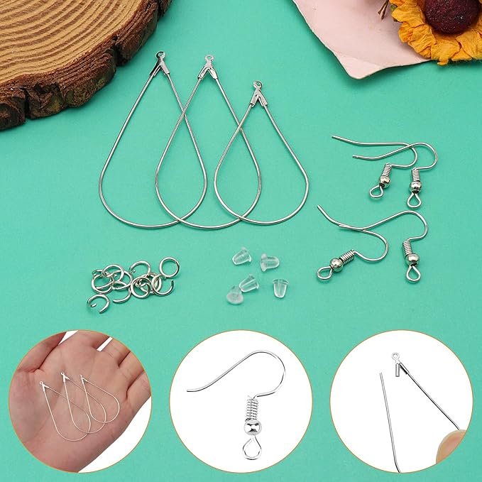 360pcs jewelry making earrings supplies beading hoop earring finding,earring hooks,jump rings,earrings backs for diy craft jewelry making(white k,teardrop)