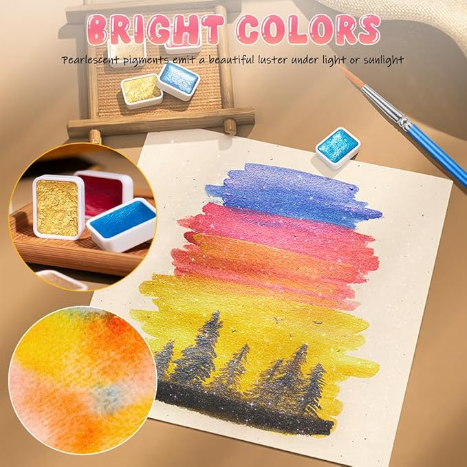 Christmas Forestry Shifting Watercolor Painting Set,Forestry - Color Shifting Watercolor Paint Set,20 Colors Watercolor Painting Setes,Shimmer Metallic Colourful Paints Sest,Metallic Watercolor Paint Sets (2 PCS)