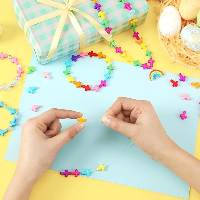 UPINS Cross Beads,1200Pcs Acrylic Christian Beads for Bracelets Jewelry Making for Easter Eid Mubarak Ramadan Decoration Craft Holiday Beaded Bracelets Necklaces Jewelry Making