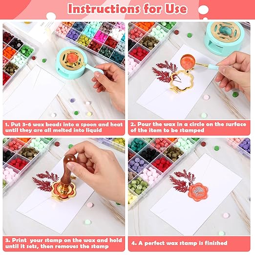 1456Pcs Sealing Wax Beads Kit, Letter Wax Seal Stamp, 56 Colors