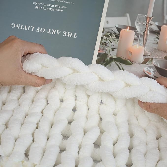 Chunky Yarn for Hand Knitting and Blankets – Super Soft Jumbo Chenille Yarn Pack for Crocheting, Bulky DIY Projects, 8 Skeins(Cream)