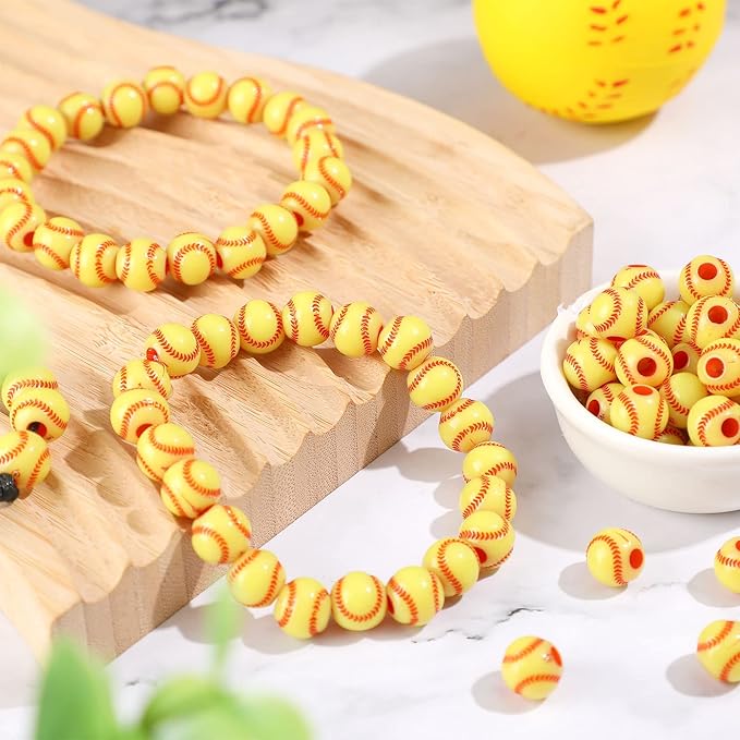Giegxin 300 Pack Acrylic Softball Beads 12 mm Sports Ball Beads for Bracelets Jewelry Making Necklace Charms Craft Keychain Home Decoration Accessories(Softball)