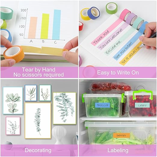Phinus Washi Tape Set, 16 Pack Decorative Tape, Multicolor, 15mm x 5m, Reusable, Ideal for Gift Wrapping, Journaling, Crafting, Decoration
