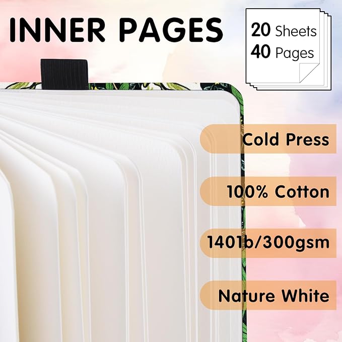 Watercolor Art Sketchbook,5 x 5 inches Portable Hardcover Journal Sketchbook,30 Sheets 140lb/300gsm Acid-Free Drawing Paper,Travel Mixed Media Notebook for Beginners Artists,Morris Blossoms