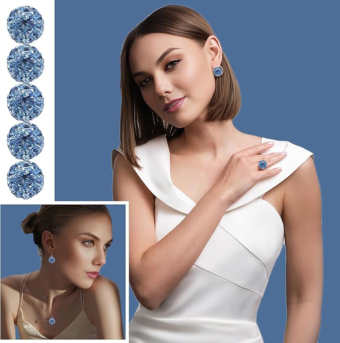 10mm Grade A Light Blue Rhinestone Beads for Baseball Necklace-Round Disco Ball Bead Rhinestone Clay Beads for Earring Jewelry Making,Necklace Bracelet,DIY Craft Supplies(100 pcs)