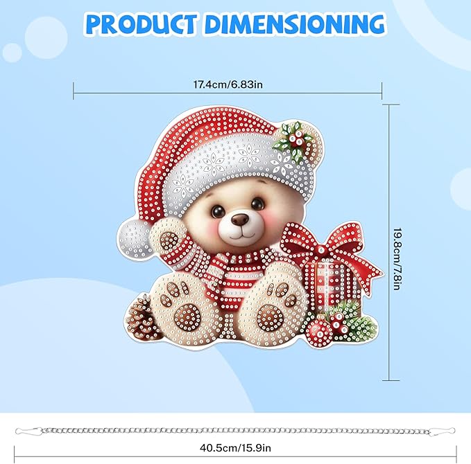 Bowetile Christmas Hanging Diamond Art Painting Kits for Adults, 5D Special Shape Diamond Art Kits Bear, Crystal Gem Painting Arts and Crafts for Adults for Home Garden Decor