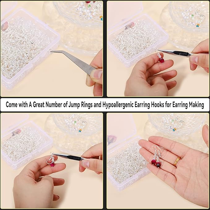 600Pcs Hypoallergenic Earring Hooks, Silver Earring Making Kit, Supplies with Earring Backs and Jump Rings for Jewelry Making (Silver)