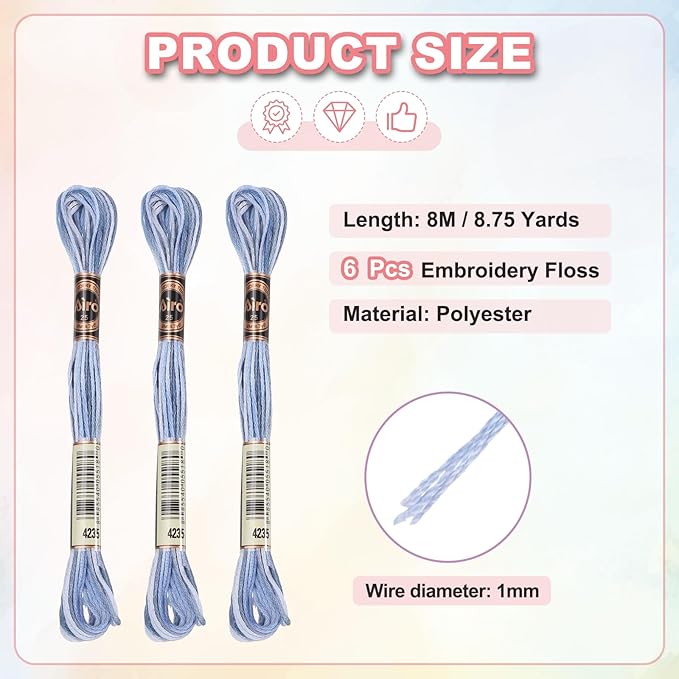 PATIKIL 6 Skeins Embroidery Floss, Polyester Embroidery Threads Bracelets String for Cross-Stitch Hand Embroidery, Blue Purple