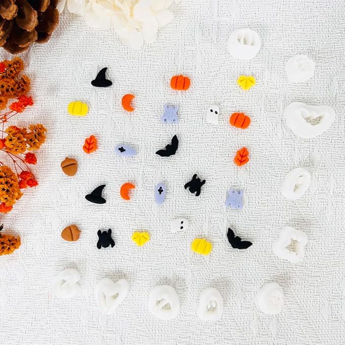 Xaekicr Halloween Polymer Clay Cutters Set - 10Pcs Clay Cutters for Polymer Clay Jewelry, Small Size Clay Tools for Earrings DIY, Fall Pumpkin Bat Witch Hat Molds