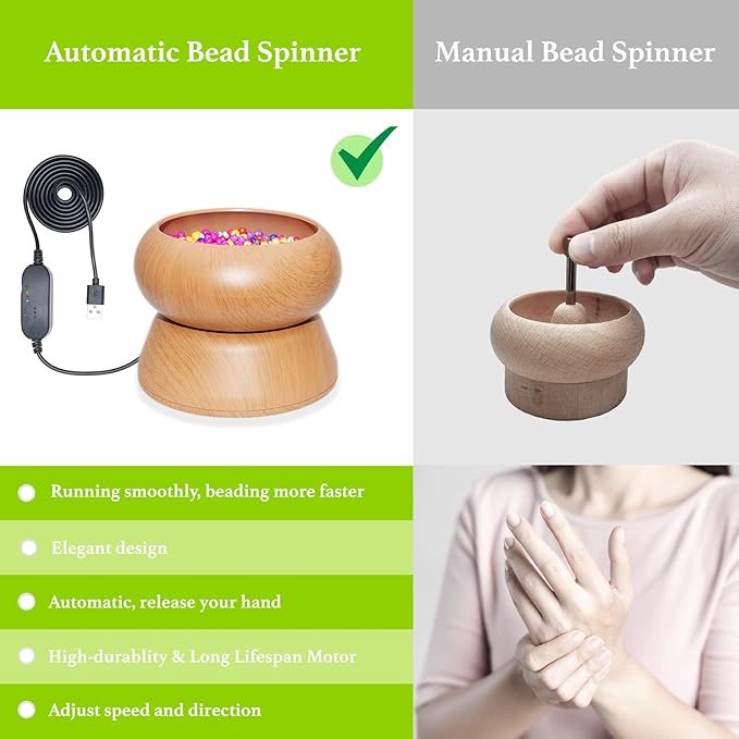 Xmada Electric Bead Spinner - Bead Spinner with 2PC Beading Needles and Seed Beads, Waist Beads Kit, Bead Spinner for Jewelry Making, Electric | Speed Adjustment Beading Tools (Black Walnut)