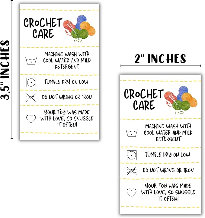 Crochet Care Instruction Cards | 50pk 2x3.5” RAOK Random Acts of Kindness Tags Yarn Plush Doll Scarf Don’t Choke People Loaf Pattern DIY Crafters Knitting