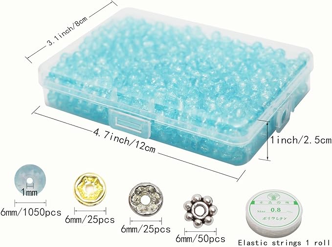 1050pcs Lake Blue Crackle Glass Beads Handcrafted Round Lampwork Smooth Loose Beads for Bracelet & DIY Jewelry Making 6mm