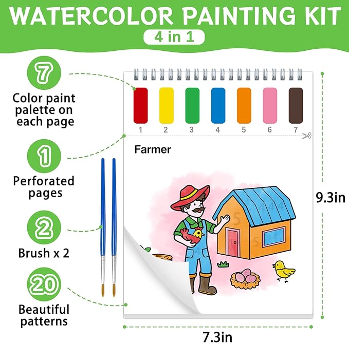 SOCOLER Paint with Water Coloring Books for Toddlers,Farm Theme Mess Free Watercolor Painting Papers for Kids Water Color Paint Kit Art Craft Birthday Gift for Ages 1-3, 4-8