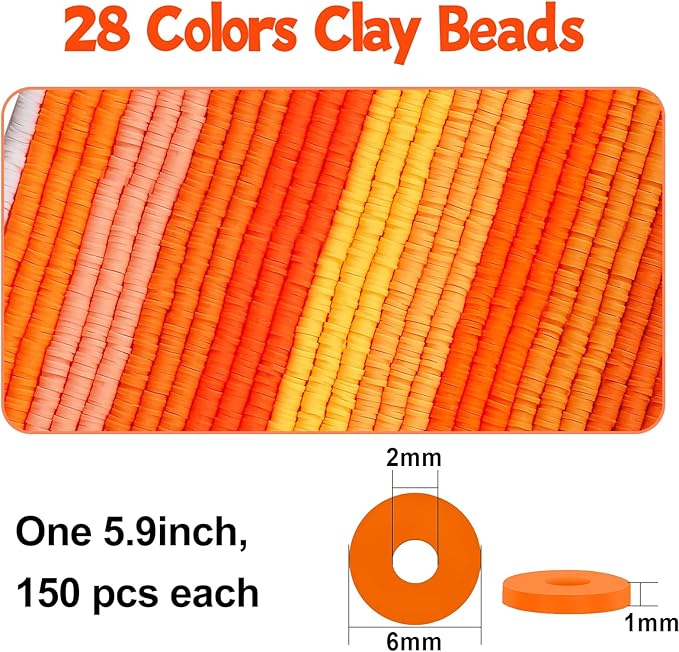 JMUQ 28 Strands Orange Clay Beads Bracelet Making Kit, Friendship Preppy Flat Polymer Clay Heishi Beads for Bracelets Jewelry Making Kit, DIY Arts and Crafts Gifts