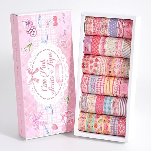 36 Rolls Sweet Pink Theme Washi Tape Set with Different Colorful Patterns, Writable Decorative Tapes for Scrapbooking, Junk Journal Supplies, Bullet Journaling, 0.39'' x 79'' per Roll