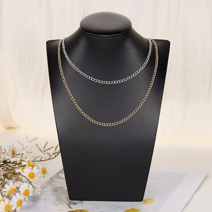 Crisjanggo 2 Rolls Total 65.6 Feet Gold and Silver Chain for Jewelry Making Stainless Steel Curb Chains Roll Bulk with Lobster Clasps and Jump Rings