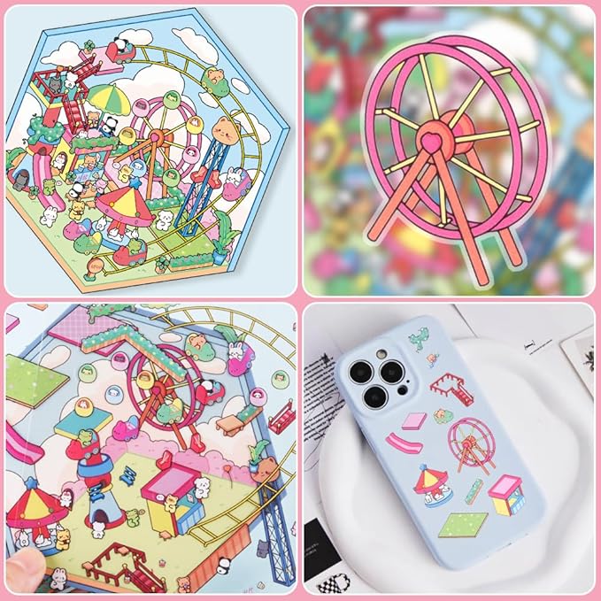 Scrapbooking Supplies Kit,DIY 3D Stickers Scene,3 Set Funny DIY Sticker Scenes,Make Your Own Cute 3D Miniature Room Scene Stickers for Adults Relief Stress Pass The Time.4-5-6
