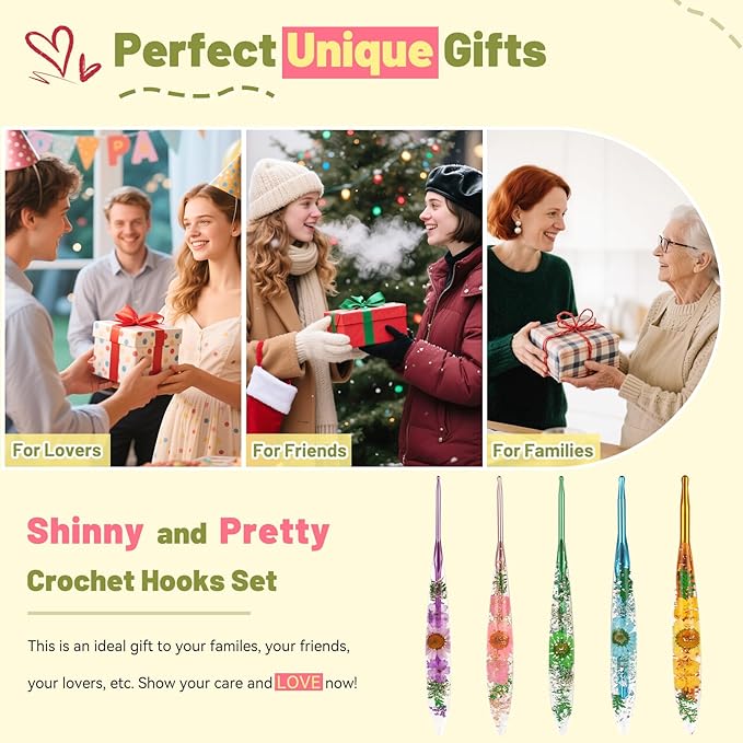 Aeelike Crochet Hooks Set, 3.0mm-6.0mm Ergonomic Crochet Hooks with Long Floral Handle-Super Shinny and Unique for DIY Crfats Blnaket Sweaters, Ideal & Beautiful Gifts for Mothers Crocheting Lovers